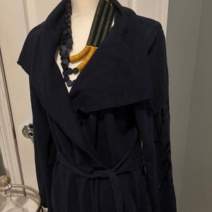 Lucky Brand Dark Navy Blue Floral Embroidered Wrap Cardigan